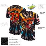Custom Name Number Tie Dye Performance T-Shirt Red Gold 3D Design for Teams Personalized Tie Dye Red-Gold 3D Performance