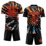 Custom Tie Dye Soccer Uniform Jersey - Red Old Gold Sublimation with Personalized Name and Number Personalized Tie Dye Red-Old