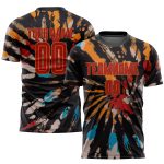 Custom Tie Dye Soccer Uniform Jersey - Red Old Gold Sublimation with Personalized Name and Number Personalized Tie Dye Red-Old