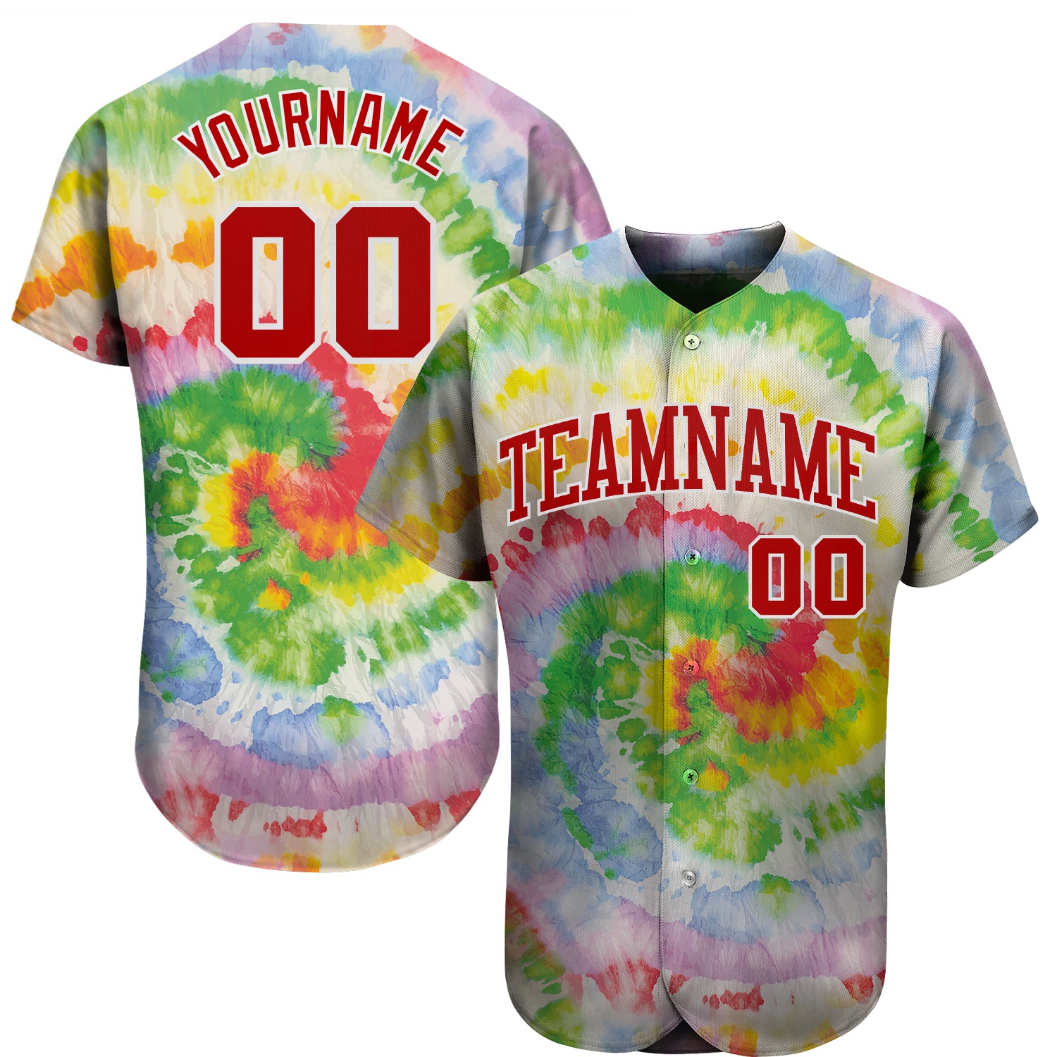 Custom 3D Tie Dye Baseball Jersey - Red and White Authentic Design Personalized Tie Dye Red-White 3D Authentic Baseball Jersey