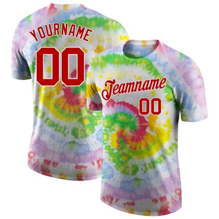 Custom Tie Dye Red White 3D Performance T-Shirt - Unique Stylish Activewear Personalized Tie Dye Red-White 3D Performance