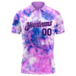 Custom Team Name Number Tie Dye Golf Polo Shirt Royal-Pink 3D Performance - Personalized Apparel Personalized Tie Dye Royal-Pink