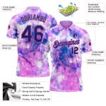 Custom Team Name Number Tie Dye Golf Polo Shirt Royal-Pink 3D Performance - Personalized Apparel Personalized Tie Dye Royal-Pink