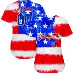 Custom Name and Number Personalized 3D American Flag Tie Dye Baseball Jersey - Royal Red Personalized Tie Dye Royal-Red 3D