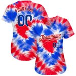 Personalized 3D American Flag Baseball Jersey in Royal Red | Authentic Tie Dye Design Personalized Tie Dye Royal-Red 3D American