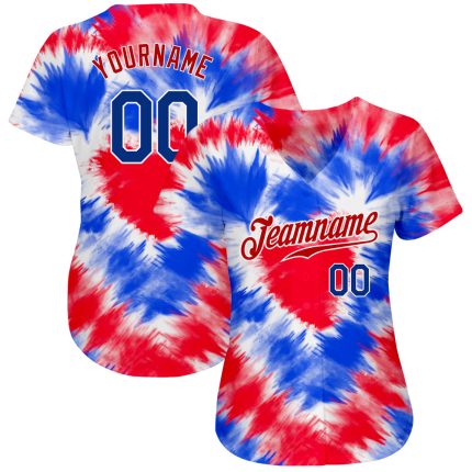 Personalized 3D American Flag Baseball Jersey in Royal Red | Authentic Tie Dye Design Personalized Tie Dye Royal-Red 3D American