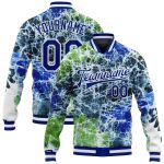 Custom Tie Dye 3D Bomber Jacket Royal-White Rainbow Varsity Full-Snap Letterman Personalized Tie Dye Royal-White Rainbow