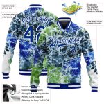 Custom Tie Dye 3D Bomber Jacket Royal-White Rainbow Varsity Full-Snap Letterman Personalized Tie Dye Royal-White Rainbow