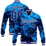 Custom Team Name Number Tie Dye Bomber Jacket 3D Royal-White Rainbow Full-Snap Varsity Letterman Fashion Outerwear Personalized
