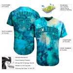Custom Name and Number Baseball Jersey - Personalized Teal-Black 3D Tie Dye Design Personalized Tie Dye Teal-Black 3D Authentic
