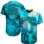 Custom Name and Number Baseball Jersey - Personalized Teal-Black 3D Tie Dye Design Personalized Tie Dye Teal-Black 3D Authentic