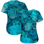 Custom Name and Number Baseball Jersey - Personalized Teal-Black 3D Tie Dye Design Personalized Tie Dye Teal-Black 3D Authentic