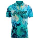 Custom Name Number Personalized Tie Dye Teal Black 3D Golf Polo Shirt Performance Team Apparel Personalized Tie Dye Teal-Black