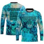 Custom Team Name Number Tie Dye Teal Black Soccer Jersey Personalized Sublimation Uniform 7419 Personalized Tie Dye Teal-Black
