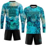 Custom Team Name Number Tie Dye Teal Black Soccer Jersey Personalized Sublimation Uniform 7419 Personalized Tie Dye Teal-Black