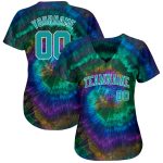 Custom Name and Number 3D Baseball Jersey - Personalized Tie Dye Teal-White Authentic Design Personalized Tie Dye Teal-White
