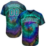 Custom Name and Number 3D Baseball Jersey - Personalized Tie Dye Teal-White Authentic Design Personalized Tie Dye Teal-White