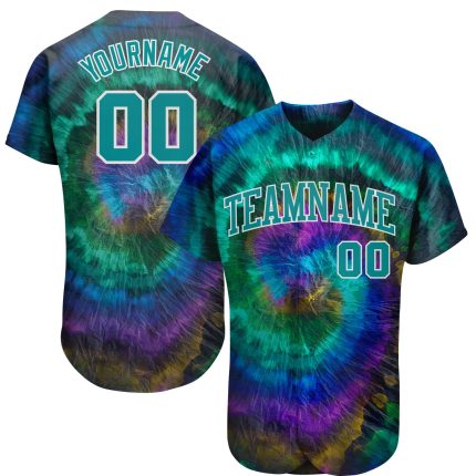 Custom Name and Number 3D Baseball Jersey - Personalized Tie Dye Teal-White Authentic Design Personalized Tie Dye Teal-White