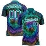 Custom Name Number 3D Performance Golf Polo Shirt - Personalized Tie Dye Teal-White Design Personalized Tie Dye Teal-White