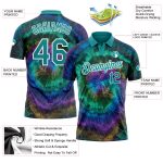 Custom Name Number 3D Performance Golf Polo Shirt - Personalized Tie Dye Teal-White Design Personalized Tie Dye Teal-White