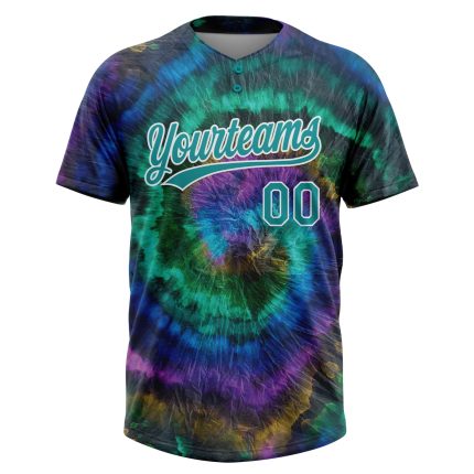 Custom Name and Number Softball Jersey - Personalized Teal White 3D Two-Button Unisex Tie Dye Design Personalized Tie Dye