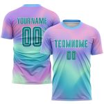 Personalized Tie Dye Soccer Jersey Teal-White Sublimation Uniform for Kids and Adults Personalized Tie Dye Teal-White Sublimation