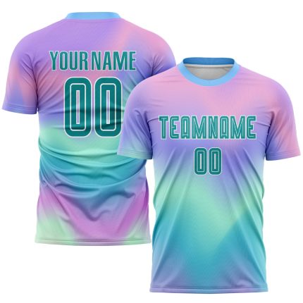 Personalized Tie Dye Soccer Jersey Teal-White Sublimation Uniform for Kids and Adults Personalized Tie Dye Teal-White Sublimation