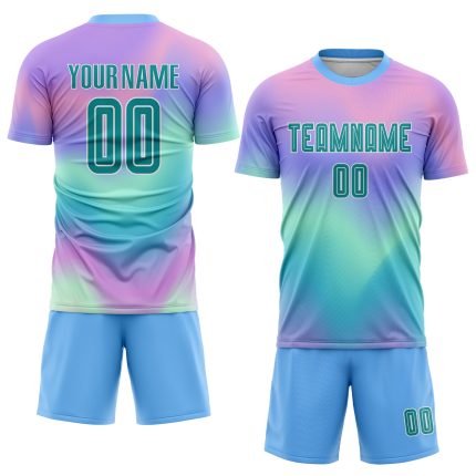 Personalized Tie Dye Soccer Jersey Teal-White Sublimation Uniform for Kids and Adults Personalized Tie Dye Teal-White Sublimation