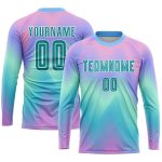 Personalized Tie Dye Soccer Jersey Teal-White Sublimation Uniform for Kids and Adults Personalized Tie Dye Teal-White Sublimation