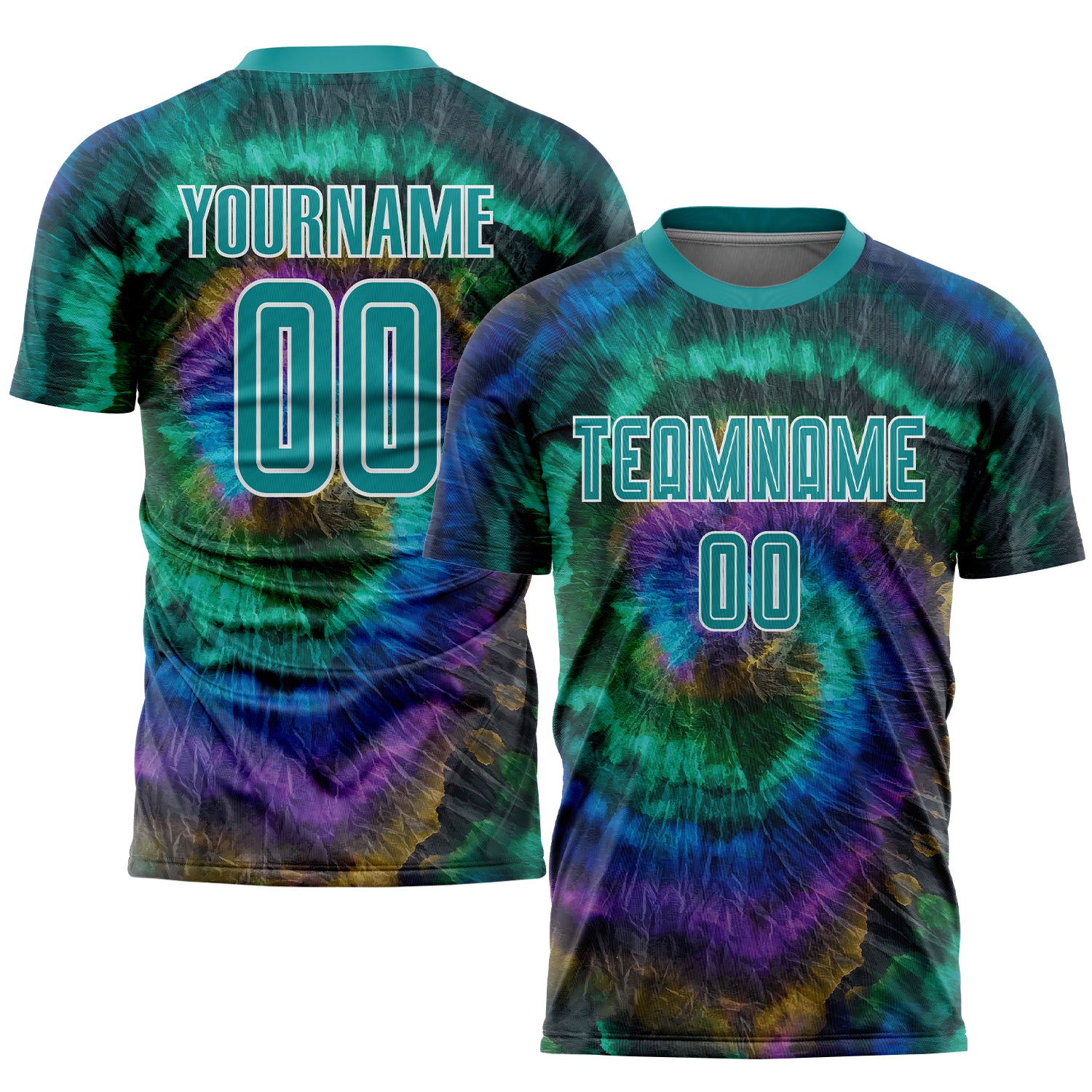 Custom Name and Number Tie Dye Soccer Jersey Teal-White Sublimation Uniform Personalized Tie Dye Teal-White Sublimation Soccer