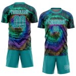 Custom Name and Number Tie Dye Soccer Jersey Teal-White Sublimation Uniform Personalized Tie Dye Teal-White Sublimation Soccer