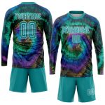 Custom Name and Number Tie Dye Soccer Jersey Teal-White Sublimation Uniform Personalized Tie Dye Teal-White Sublimation Soccer