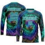 Custom Name and Number Tie Dye Soccer Jersey Teal-White Sublimation Uniform Personalized Tie Dye Teal-White Sublimation Soccer