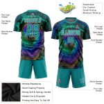 Custom Name and Number Tie Dye Soccer Jersey Teal-White Sublimation Uniform Personalized Tie Dye Teal-White Sublimation Soccer