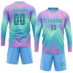 Personalized Tie Dye Soccer Jersey Teal-White Sublimation Uniform for Kids and Adults Personalized Tie Dye Teal-White Sublimation