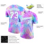 Custom Name and Number Tie Dye Watercolor Gradient 3D Performance T-Shirt White-Light Blue Personalized Tie Dye Watercolor