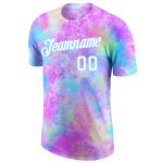 Custom Name and Number Tie Dye Watercolor Gradient 3D Performance T-Shirt White-Light Blue Personalized Tie Dye Watercolor