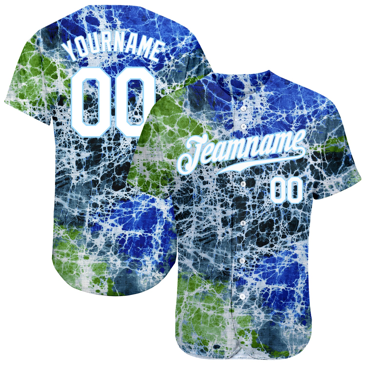 Custom Name and Number Tie Dye Baseball Jersey - White Light Blue 3D Authentic Team Apparel Personalized Tie Dye White-Light