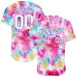 Custom Name and Number Baseball Jersey, Personalized Tie Dye 3D Colorful Watercolor in White and Light Blue Personalized