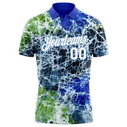 Custom Name and Number Tie Dye 3D Performance Golf Polo Shirt in White-Light Blue Personalized Tie Dye White-Light Blue 3D