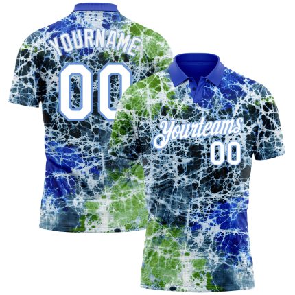 Custom Name and Number Tie Dye 3D Performance Golf Polo Shirt in White-Light Blue Personalized Tie Dye White-Light Blue 3D
