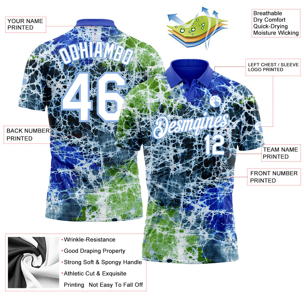 Personalized Tie Dye White-Light Blue 3D Performance Golf Polo Shirt Team Custom Name and Number Custom Name and Number Tie Dye 3D Performance Golf Polo Shirt in White-Light Blue Personalized Tie Dye White-Light Blue 3D - Image 3