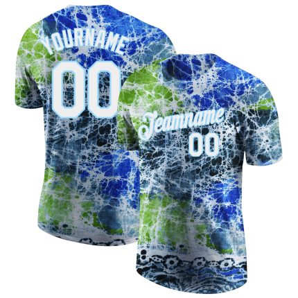 Personalized 3D Performance T-Shirt - Tie Dye White & Light Blue Design Personalized Tie Dye White-Light Blue 3D Performance