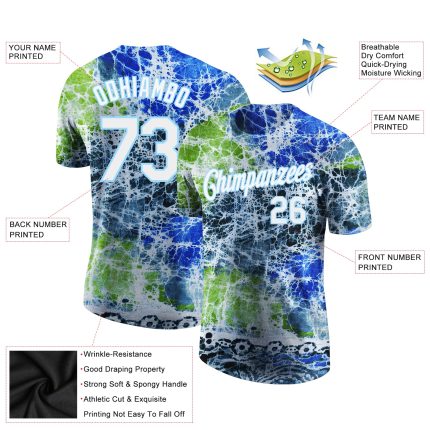 Personalized 3D Performance T-Shirt - Tie Dye White & Light Blue Design Personalized Tie Dye White-Light Blue 3D Performance