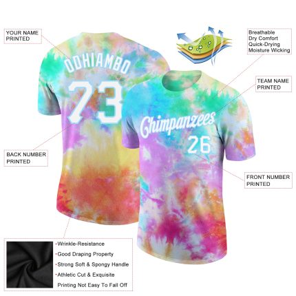 Custom Name and Number Tie Dye 3D Performance T-Shirt in White and Light Blue Personalized Tie Dye White-Light Blue 3D Performance