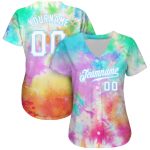 Custom Name and Number Tie Dye Baseball Jersey - White-Light Blue 3D Rainbow Authentic Team Apparel Personalized Tie Dye
