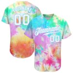 Custom Name and Number Tie Dye Baseball Jersey - White-Light Blue 3D Rainbow Authentic Team Apparel Personalized Tie Dye
