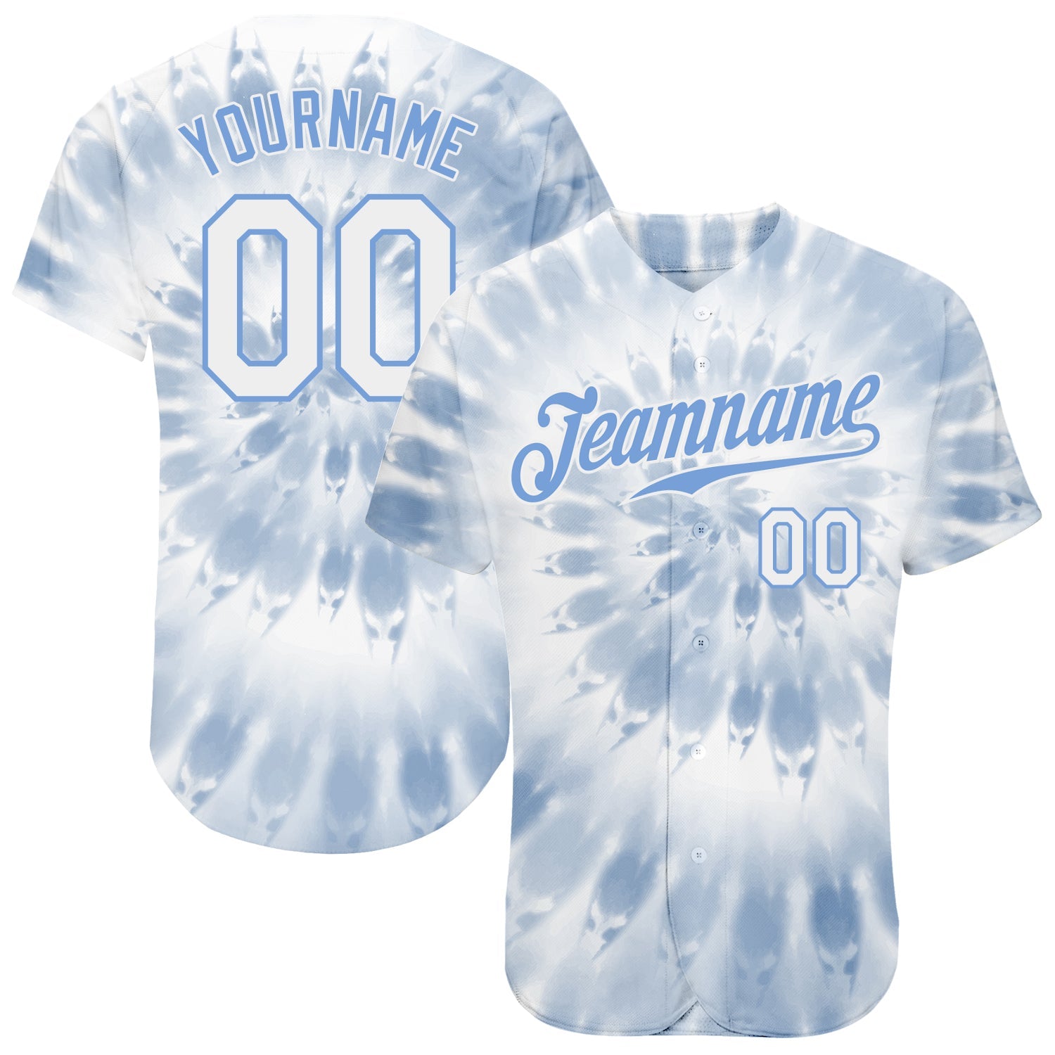 Custom Name and Number 3D Watercolor Tie Dye Baseball Jersey - White Light Blue Authentic Team Apparel Personalized Tie Dye