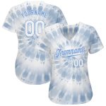 Custom Name and Number 3D Watercolor Tie Dye Baseball Jersey - White Light Blue Authentic Team Apparel Personalized Tie Dye