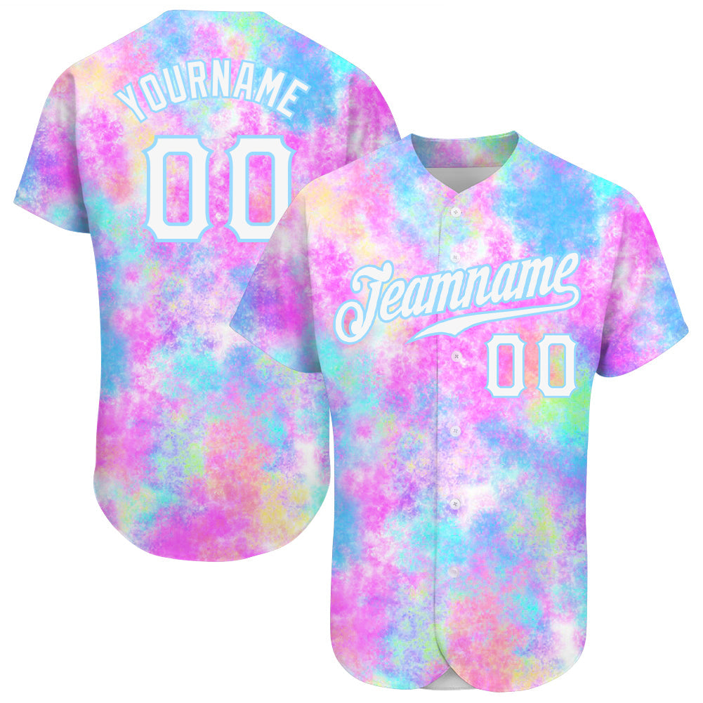 Custom Name and Number Personalized Tie Dye Baseball Jersey - White Light Blue 3D Watercolor Gradient Design Personalized